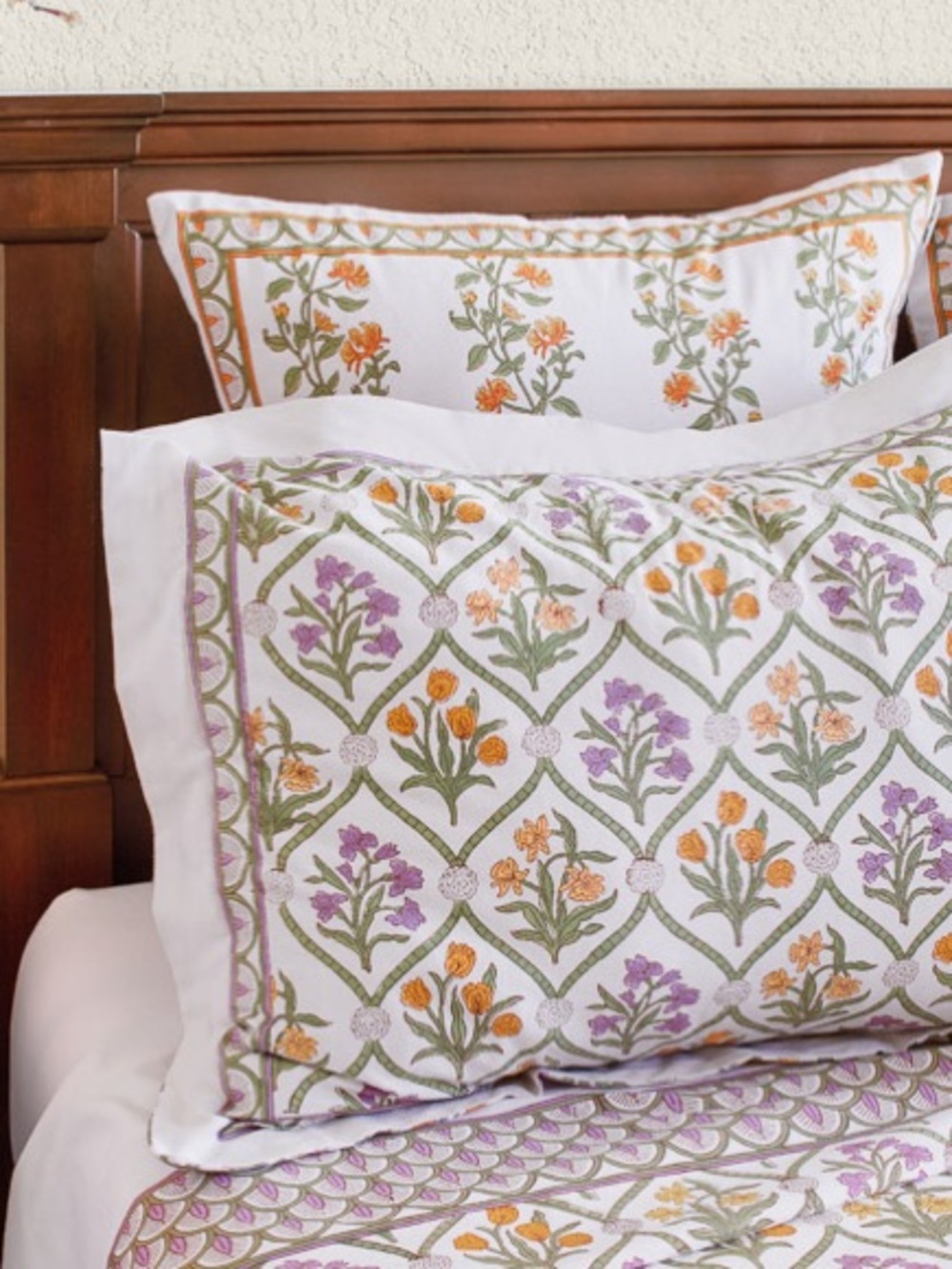 Saffron Marigold Floral Block Print Standard Pillow Case Sham Cover 100% Cotton